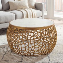 Couchtisch >WL7.656< in Weiß / Gold, Marmor...