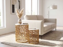 Satztisch >WL7.657< (2-teilig) in Weiß / Gold, Marmor & Aluminium - 53x39 (HxD)