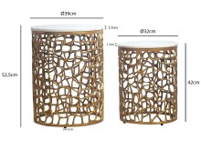 Satztisch >WL7.657< (2-teilig) in Weiß / Gold, Marmor & Aluminium - 53x39 (HxD)
