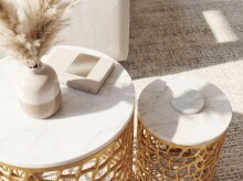 Satztisch >WL7.657< (2-teilig) in Weiß / Gold, Marmor & Aluminium - 53x39 (HxD)