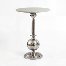 Beistelltisch >WL7.713< in Weiß / Silber, Marmor & Aluminium - 57x40cm (HxD)