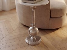 Beistelltisch >WL7.713< in Weiß / Silber, Marmor & Aluminium - 57x40cm (HxD)