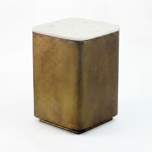 Beistelltisch >WL7.716< in Weiß / Gold, Marmor & Metall - 33x47x33cm (BxHxT)