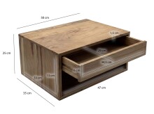 Nachttisch >WL7.776< hängend, in Akazie, Massivholz - 50x25x35cm (BxHxT)