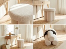 Sitzhocker >WL7.789< in creme, Bezug: Teddystoff - 45x40cm (HxD)