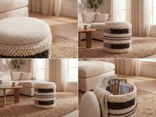 Pouf >WL7.796< in Beige, Bezug: Stoff - 45x40cm (HxD)