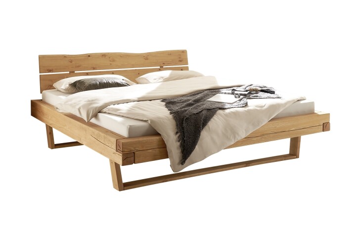 Massivholzbett >BE-0880< Kiefer eichefarbig honig gebeizt & geölt - 162x85x216 (BxHxT)