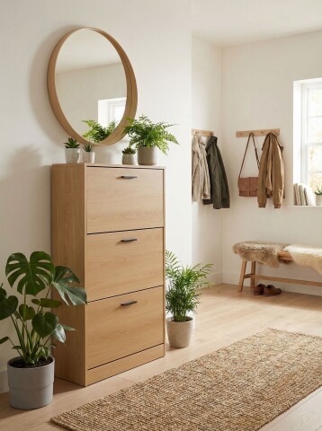 Schuhkipper >Zwolle< in Dekor Eiche, Holzwerkstoff - 60x117x24cm (BxHxT)