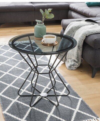 Beistelltisch >Sunbeam< in Schwarz & Grauglas, Metall - 51x55cm (HxD)