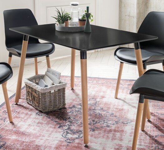 Esstisch >Piloto< in Schwarz / Buche, MDF / Massivholz - 120x76x80cm (BxHxT)