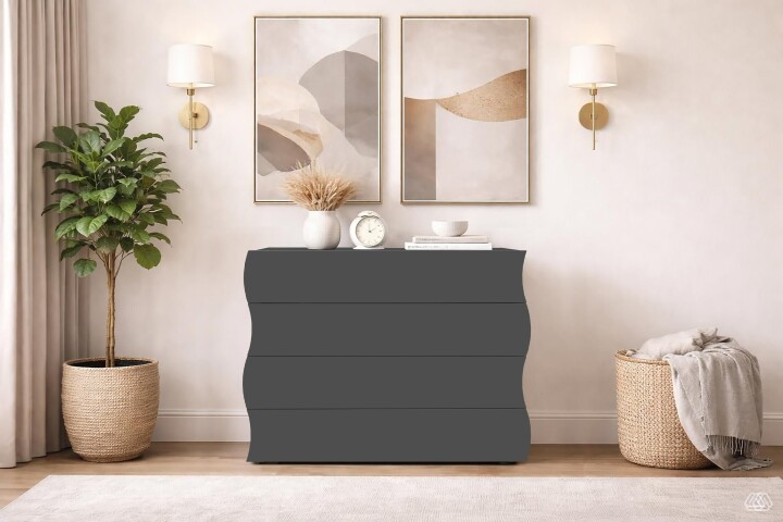 Sideboard >ONDA< in Matt Anthrazit, Holzwerkstoff - 98x81,5x40 (BxHxT)