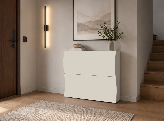 Schuhkipper >ONDA< in matt Kaschmir, Holzwerkstoff - 101x81,1x26,6cm (BxHxT)