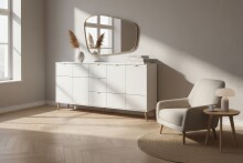 Sideboard >Soma< in weiß / Dekor Eiche, Holzwerkstoff - 190x90x40cm (BxHxT)