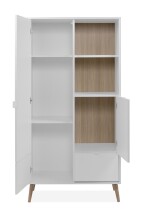 Highboard >Soma< in weiß / Dekor Eiche, Holzwerkstoff - 78x154x40cm (BxHxT)