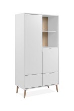 Highboard >Soma< in weiß / Dekor Eiche, Holzwerkstoff - 78x154x40cm (BxHxT)