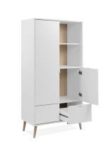 Highboard >Soma< in weiß / Dekor Eiche, Holzwerkstoff - 78x154x40cm (BxHxT)