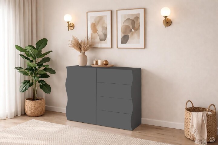 Kommode >ONDA< in matt anthrazit, Holzwerkstoff - 89,7x81,7x40 (BxHxT)