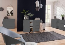 Sideboard >ONDA< in Matt Anthrazit, Holzwerkstoff - 129,7x81,2x40cm (BxHxT)