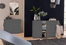 Sideboard >ONDA< in Matt Anthrazit, Holzwerkstoff - 129,7x81,2x40cm (BxHxT)