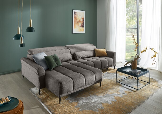 Ecksofa >Wolve< elektr. Sitzverstellung, Aragon dunkelgrau - 277x108x179cm (BxHxT)