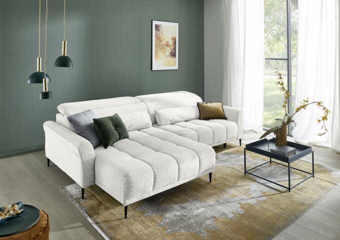 Ecksofa >Wolve< elektr. Sitzverstellung, Aragon creme-weiss - 277x108x179cm (BxHxT)