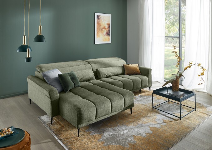 Ecksofa >Wolve< elektr. Sitzverstellung, Aragon grün - 277x108x179cm (BxHxT)