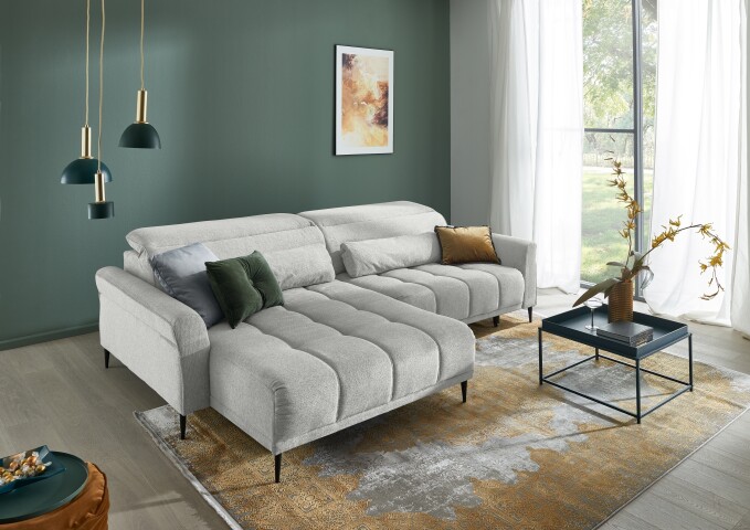 Ecksofa >Wolve< elektr. Sitzverstellung, Aragon silbergrau - 277x108x179cm (BxHxT)