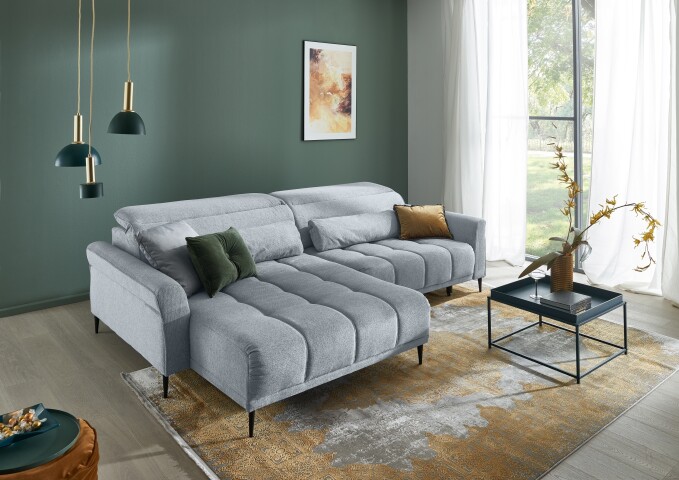 Ecksofa >Wolve< elektr. Sitzverstellung, Aragon hellgrau - 277x108x179cm (BxHxT)