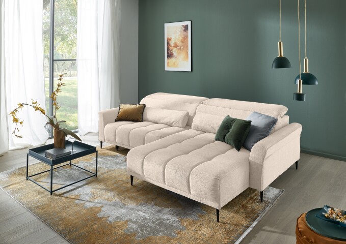 Ecksofa >Wolve< elektr. Sitzverstellung, Aragon beige - 277x108x179cm (BxHxT)
