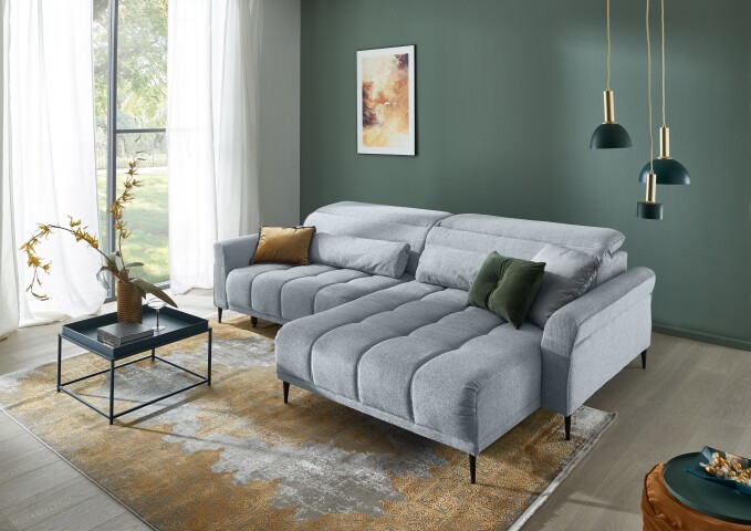Ecksofa >Wolve< elektr. Sitzverstellung, Aragon hellgrau - 277x108x179cm (BxHxT)