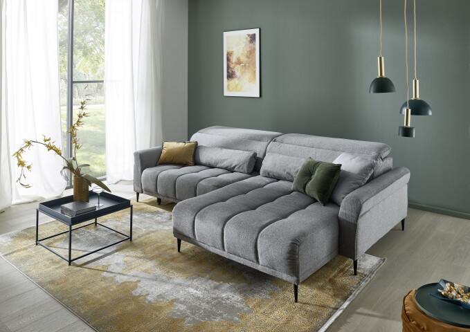Ecksofa >Wolve< elektr. Sitzverstellung, Aragon mittelgrau - 277x108x179cm (BxHxT)